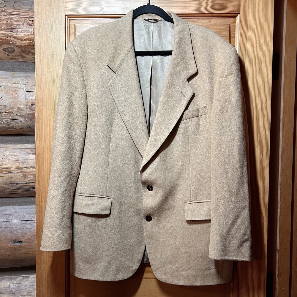 VTG Pierre Balmain Wool Sports Coat Suit Jacket Beige Mens XL 48" Classic Preppy